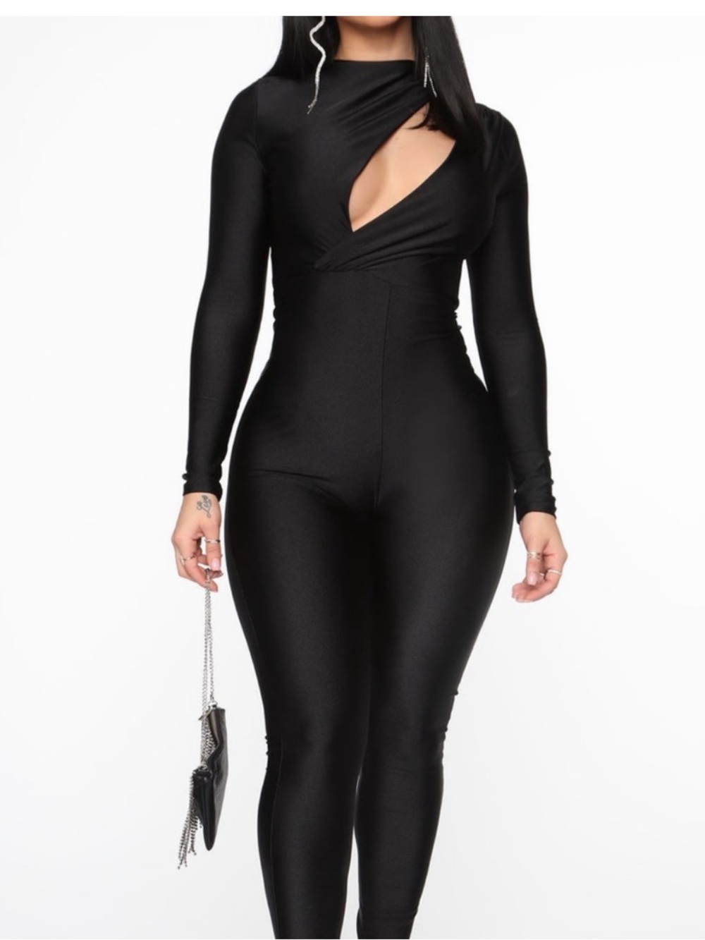 Fashion Nova Black Long-Sleeve Cutout Jumpsuit